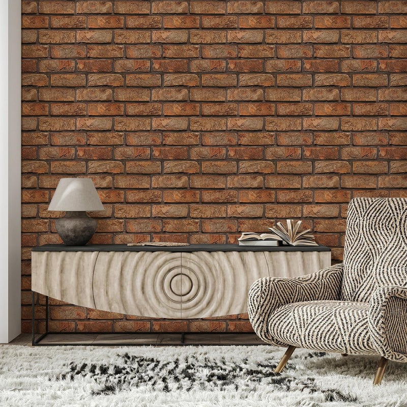 COMSTICKC 3D Reddish Brown Brick Wall Panels Peel and Stick Tiles,10 Pcs of 12"X12",Small Size Thin PVC Fake Brick Self Adhesive Wall Covering Backsplash Interior Decor - Image 2